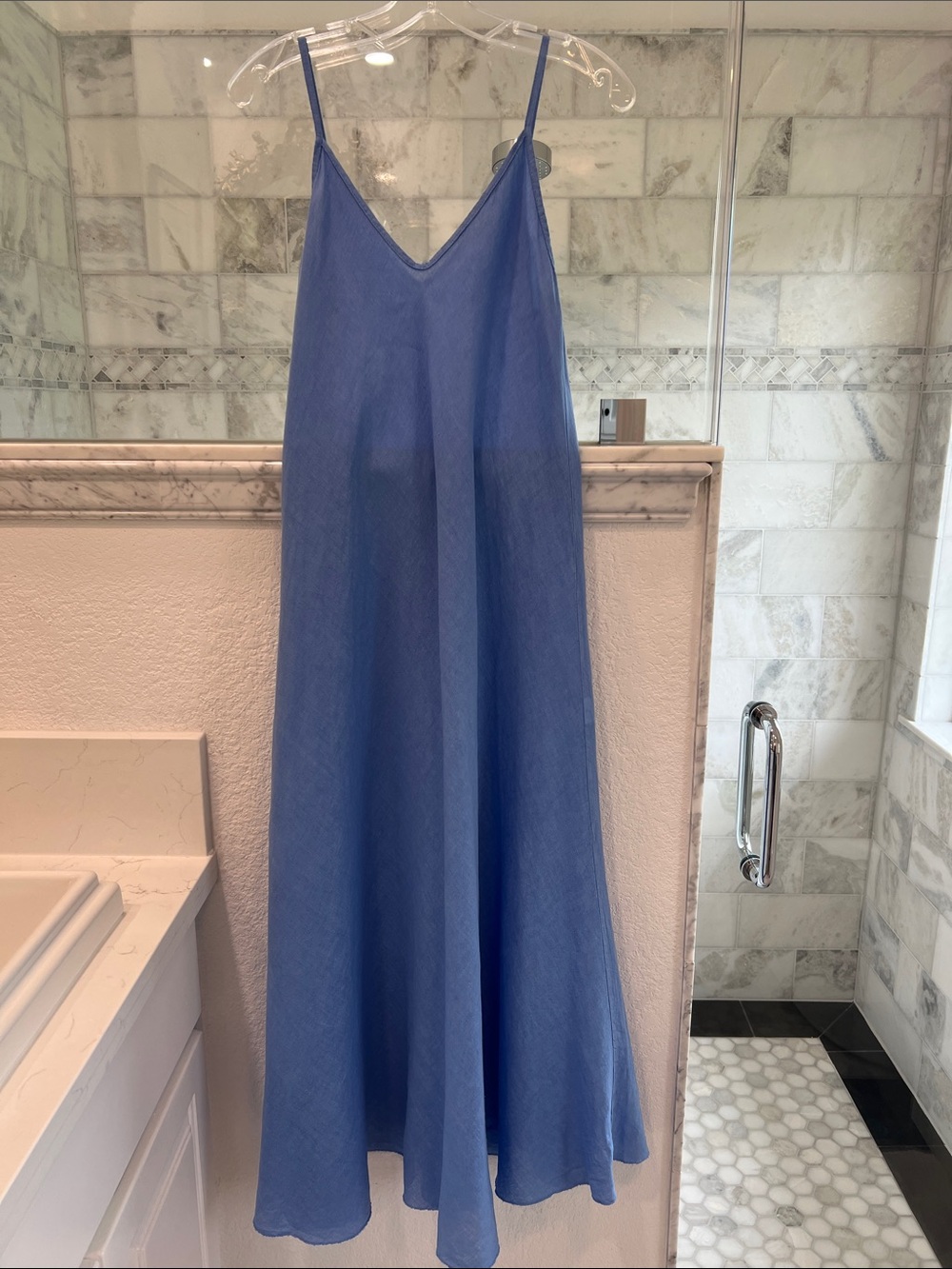 Milio Milano Blue Slip Maxi Dress with Spaghetti Straps - Picture 2 of 6